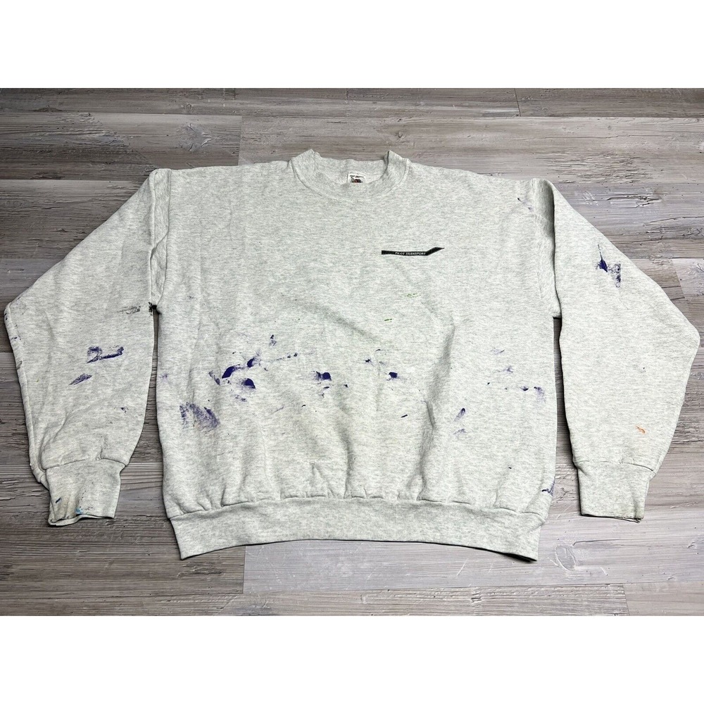 Vintage USA Made Paint Splattered Fruit Of The Loom‎ Sweatshirt Size XL Gray